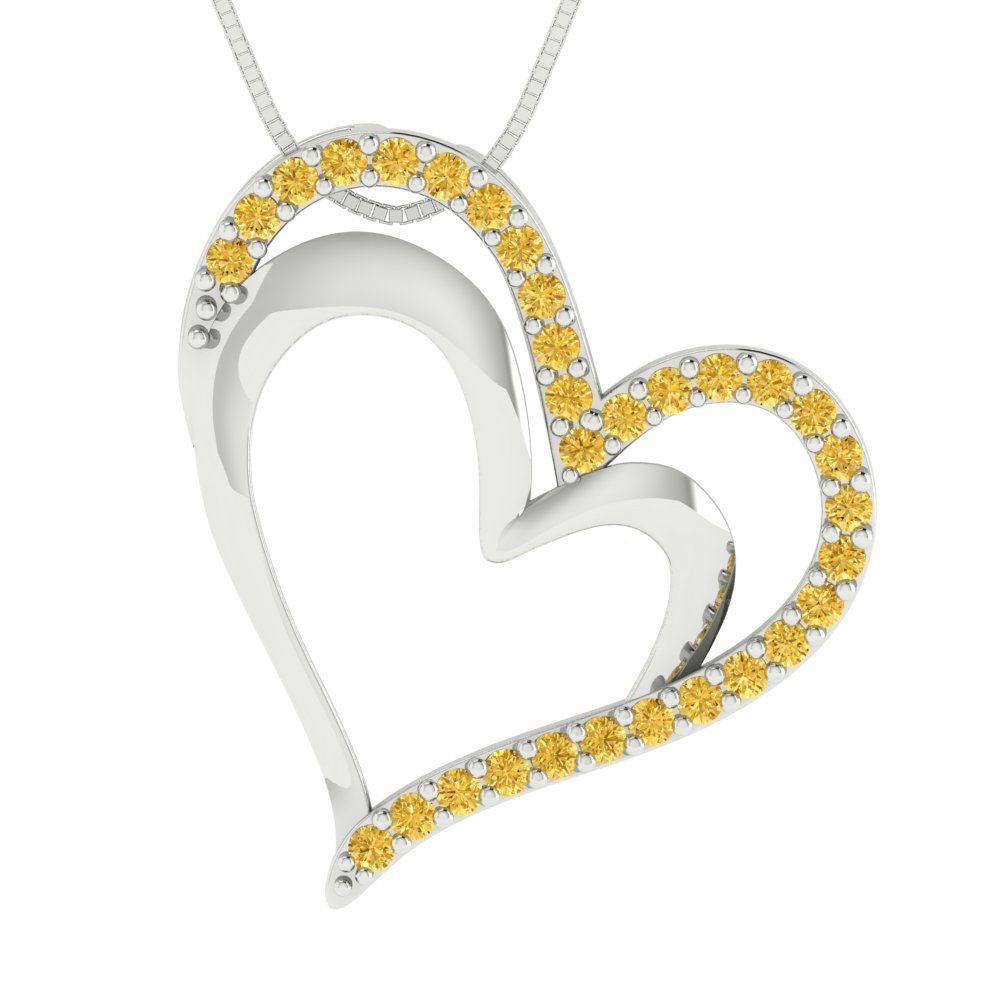 0.31cttw Round Cut Citrine Gold-Plated 925 Silver Pendant and 18" Box-Chain Necklace