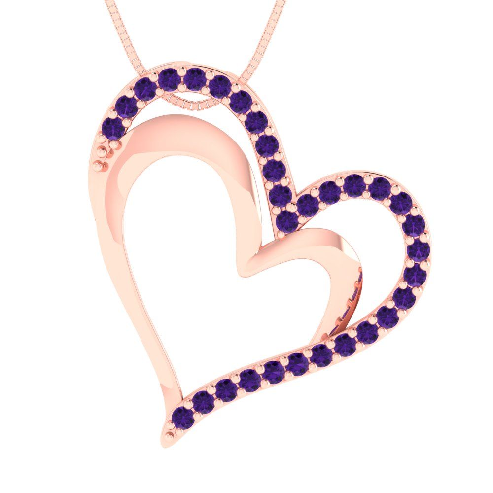0.31cttw Round Cut Amethyst Gold-Plated 925 Silver Pendant and 18" Box-Chain Necklace