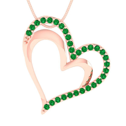 0.31cttw Round Cut Emerald Gold-Plated 925 Silver Pendant and 18" Box-Chain Necklace
