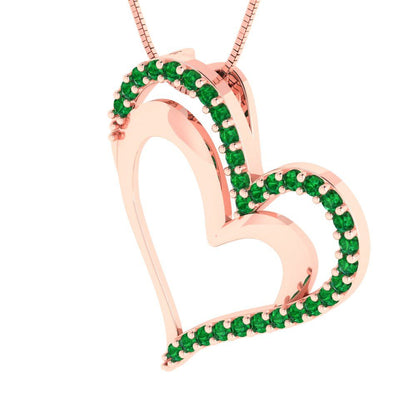 0.31cttw Round Cut Emerald Gold-Plated 925 Silver Pendant and 18" Box-Chain Necklace