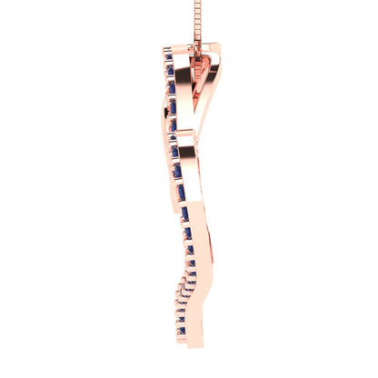 0.31cttw Round Cut Blue Sapphire Gold-Plated 925 Silver Pendant and 18" Box-Chain Necklace