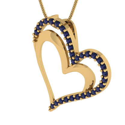 0.31cttw Round Cut Blue Sapphire Gold-Plated 925 Silver Pendant and 18" Box-Chain Necklace