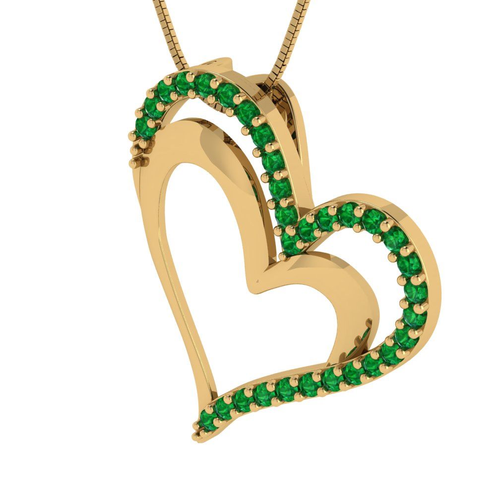 0.31cttw Round Cut Emerald Gold-Plated 925 Silver Pendant and 18" Box-Chain Necklace