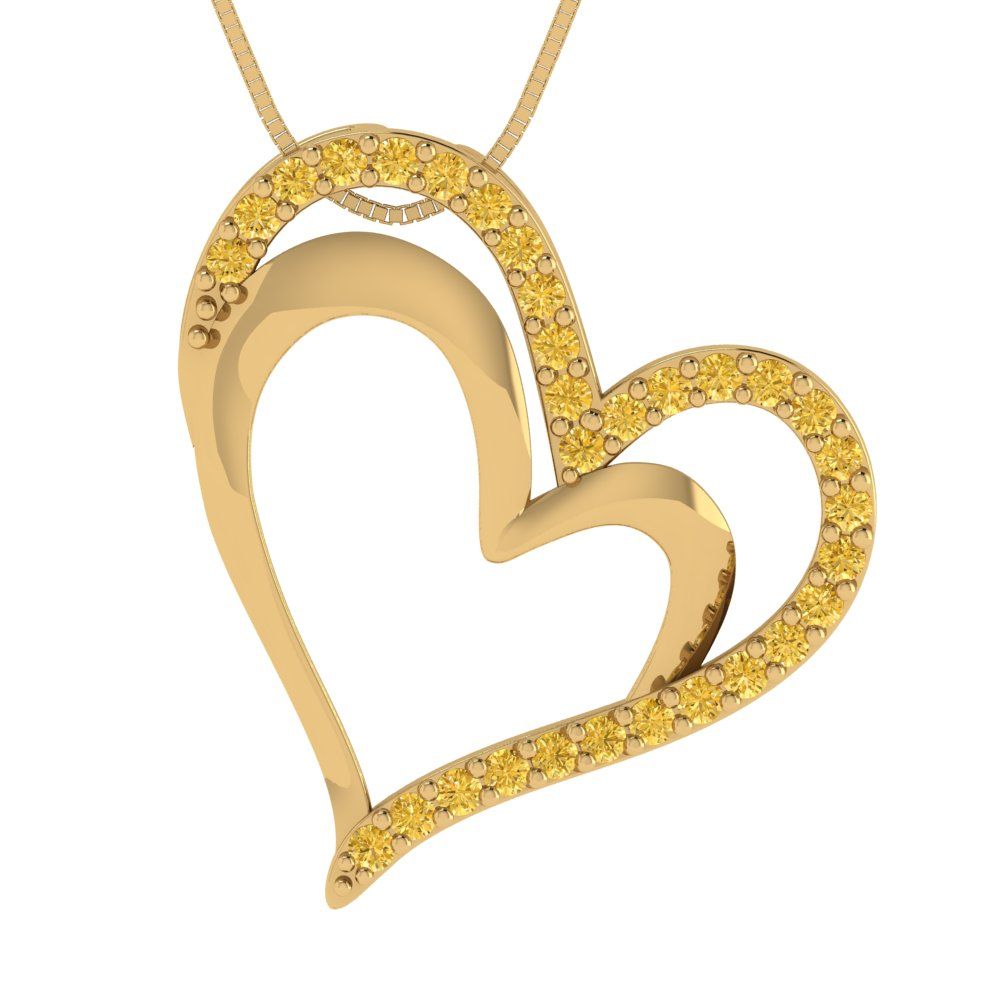 0.31cttw Round Cut Citrine Gold-Plated 925 Silver Pendant and 18" Box-Chain Necklace