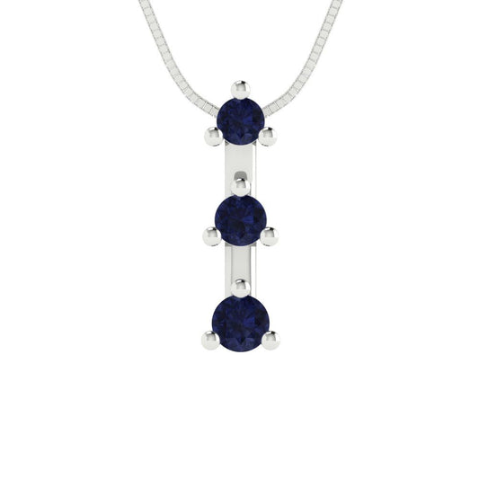 0.21cttw Round Cut Blue Sapphire Gold-Plated 925 Silver Pendant and 18" Box-Chain Necklace