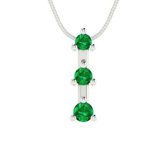 0.21cttw Round Cut Emerald Gold-Plated 925 Silver Pendant and 18" Box-Chain Necklace
