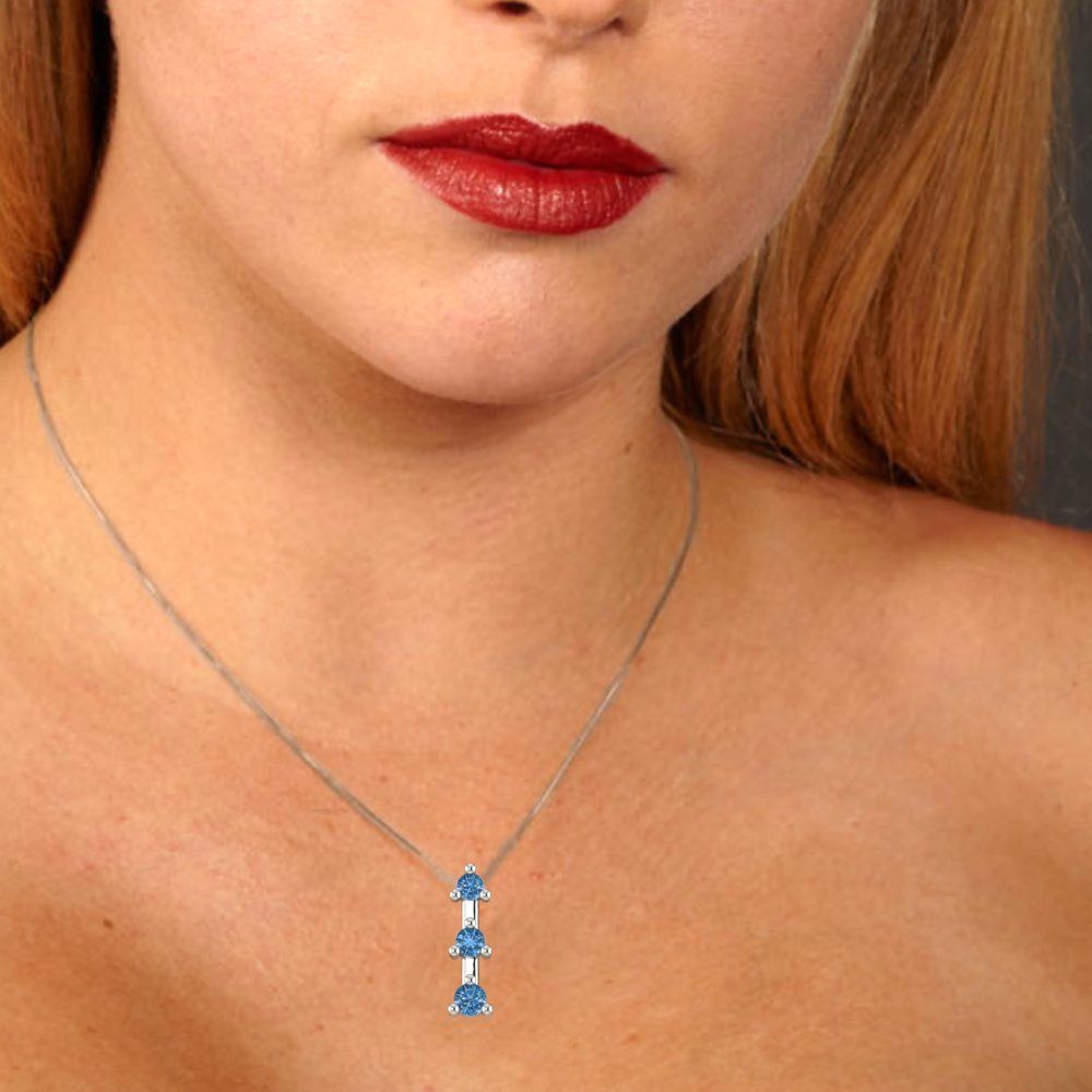 0.21cttw Round Cut Blue Moissanite Gold-Plated 925 Silver Pendant and 18" Box-Chain Necklace