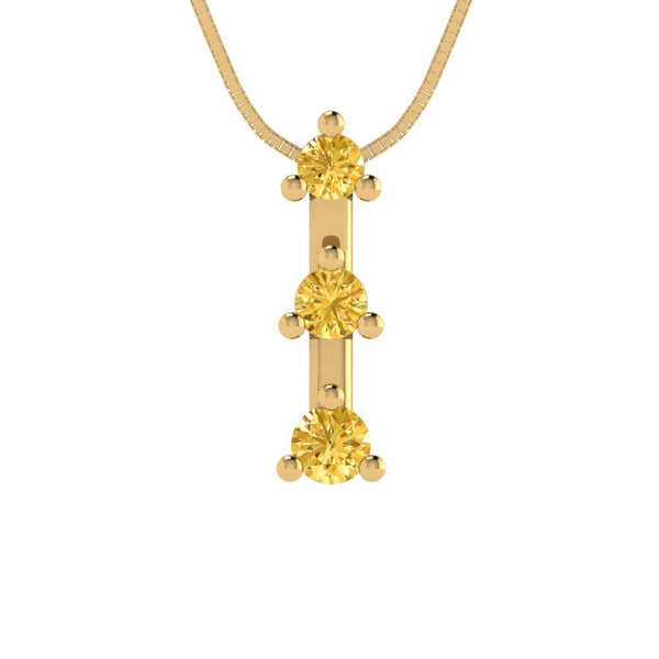 0.22 ct Brilliant Round Cut Yellow Simulated Diamond Stone Yellow Gold Pendant with 18" Chain