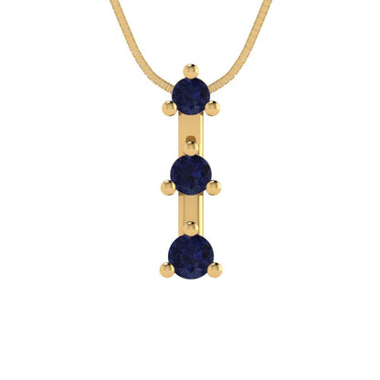 0.21cttw Round Cut Blue Sapphire Gold-Plated 925 Silver Pendant and 18" Box-Chain Necklace