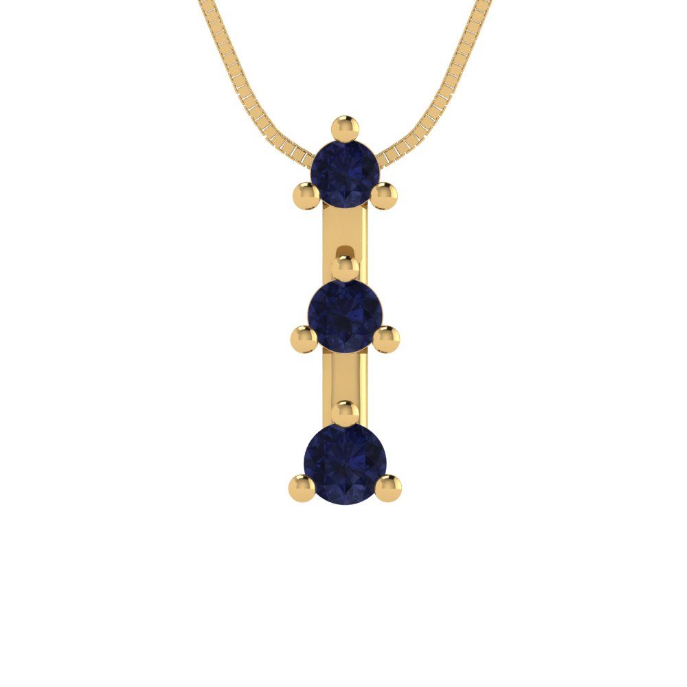 0.21cttw Round Cut Blue Sapphire Gold-Plated 925 Silver Pendant and 18" Box-Chain Necklace