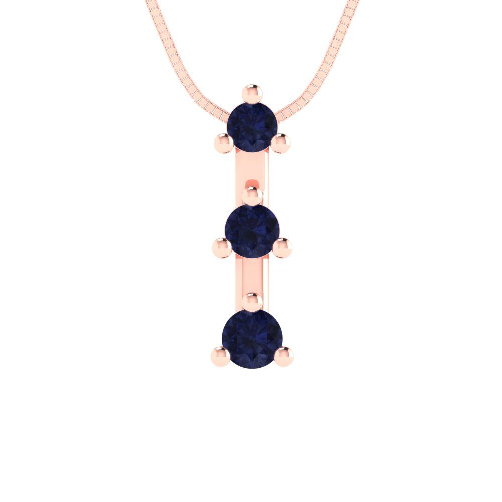 0.21cttw Round Cut Blue Sapphire Gold-Plated 925 Silver Pendant and 18" Box-Chain Necklace