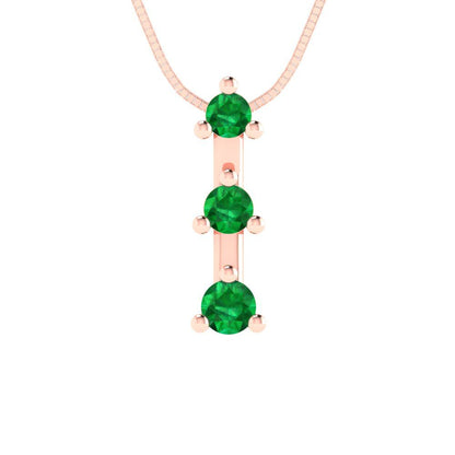0.21cttw Round Cut Emerald Gold-Plated 925 Silver Pendant and 18" Box-Chain Necklace