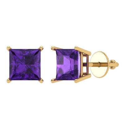 2cttw Amethyst Gold-Plated 925 Silver Screw Back Stud Earrings