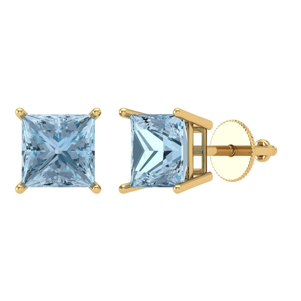 2cttw Aquamarine Gold-Plated 925 Silver Screw Back Stud Earrings