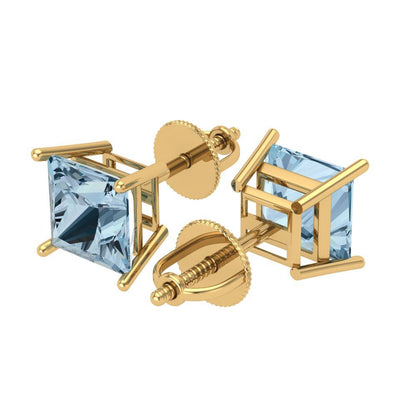 2cttw Aquamarine Gold-Plated 925 Silver Screw Back Stud Earrings