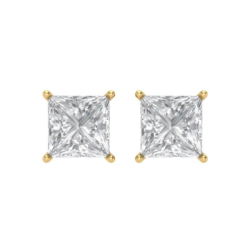 2 ct Brilliant Princess Cut Solitaire Studs Natural Diamond Stone Clarity SI1-2 Color G-H Yellow Gold Earrings Screw back