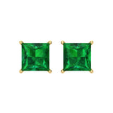 2 ct Brilliant Princess Cut Solitaire Studs Simulated Emerald Stone Yellow Gold Earrings Screw back