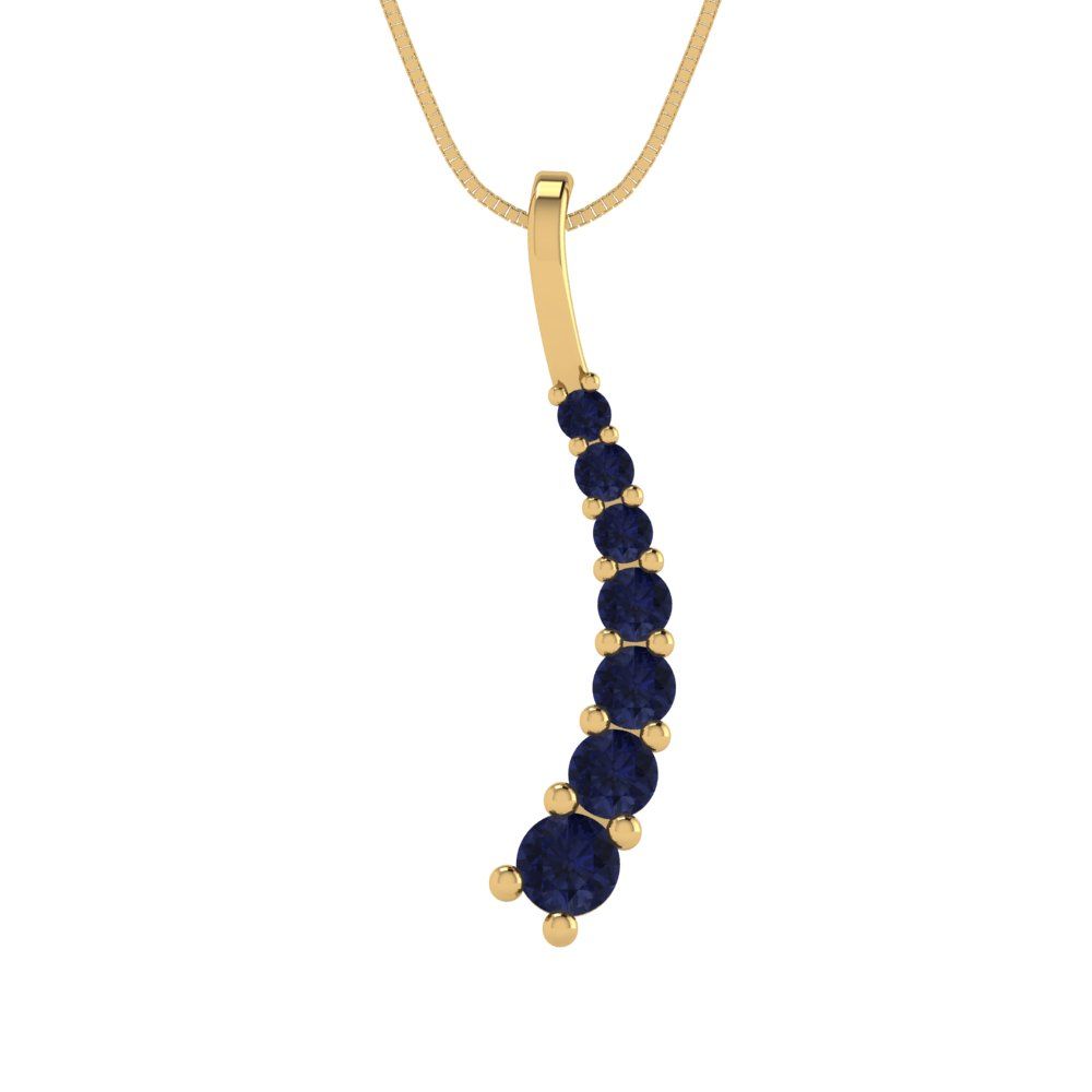 0.465cttw Round Cut Blue Sapphire Gold-Plated 925 Silver Pendant and 18" Box-Chain Necklace
