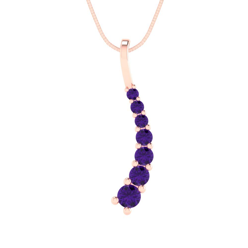 0.465cttw Round Cut Amethyst Gold-Plated 925 Silver Pendant and 18" Box-Chain Necklace