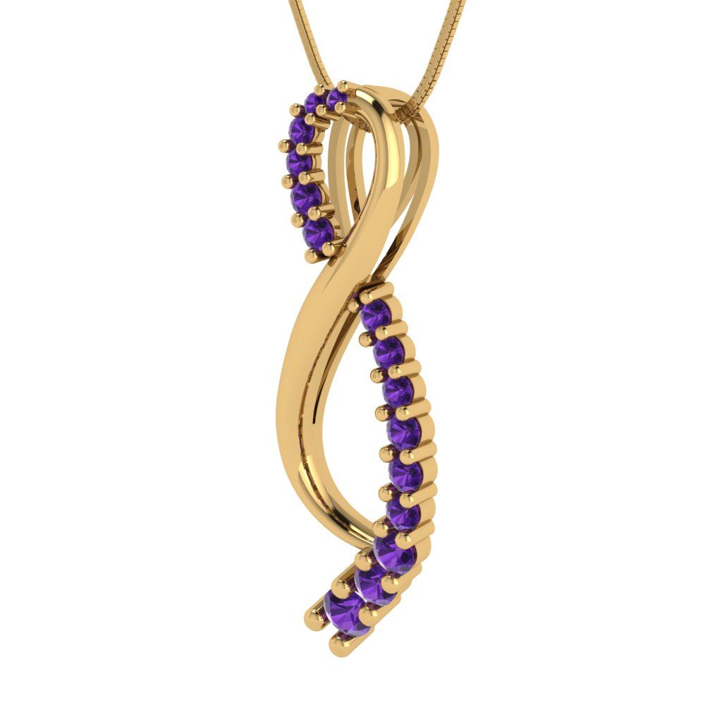 0.465cttw Round Cut Amethyst Gold-Plated 925 Silver Pendant and 18" Box-Chain Necklace