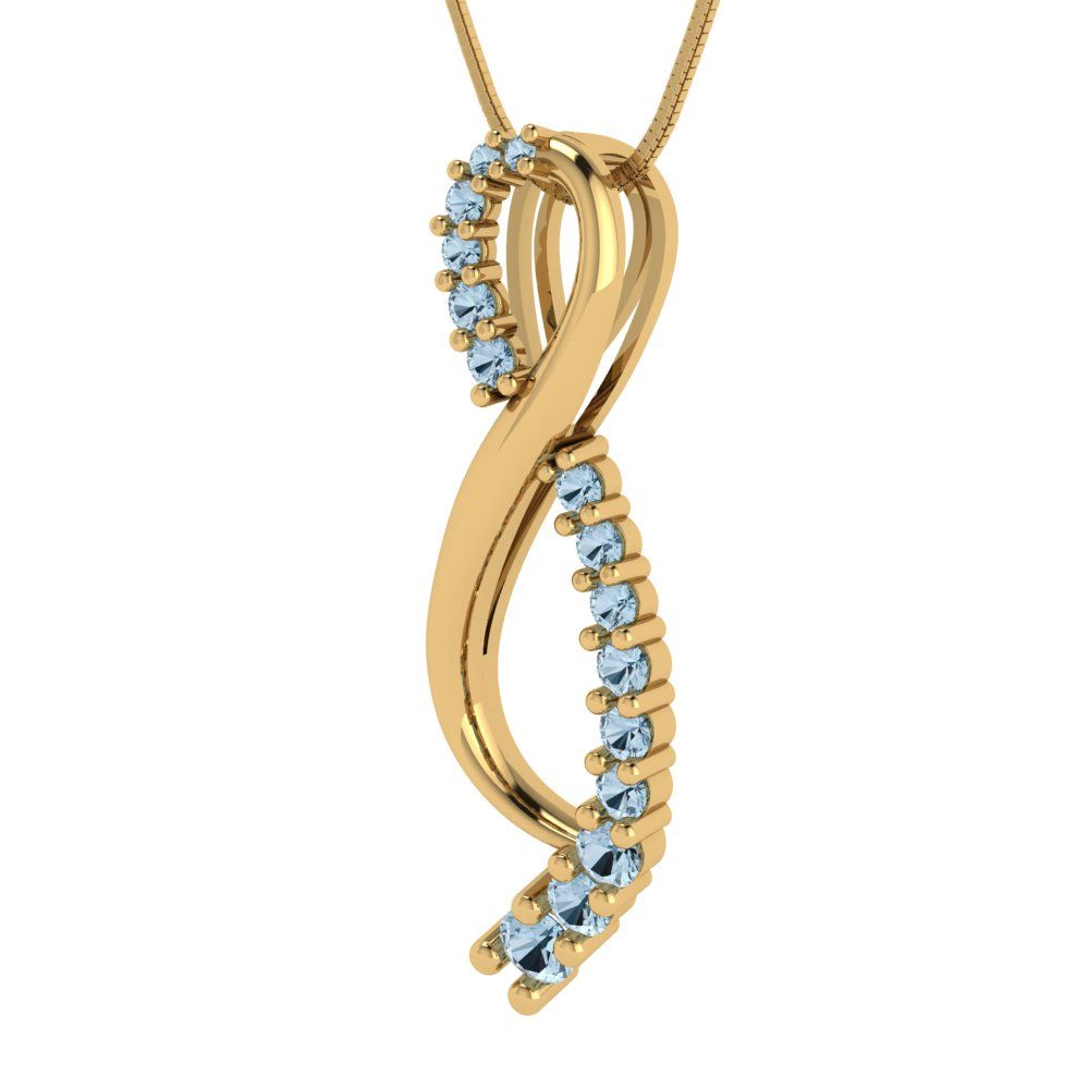 0.465cttw Round Cut Aquamarine Gold-Plated 925 Silver Pendant and 18" Box-Chain Necklace