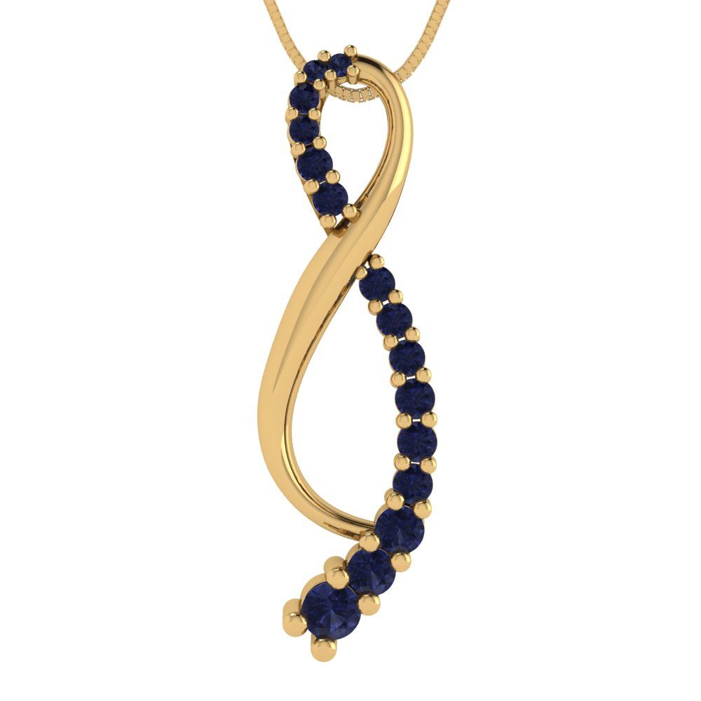 0.465cttw Round Cut Blue Sapphire Gold-Plated 925 Silver Pendant and 18" Box-Chain Necklace