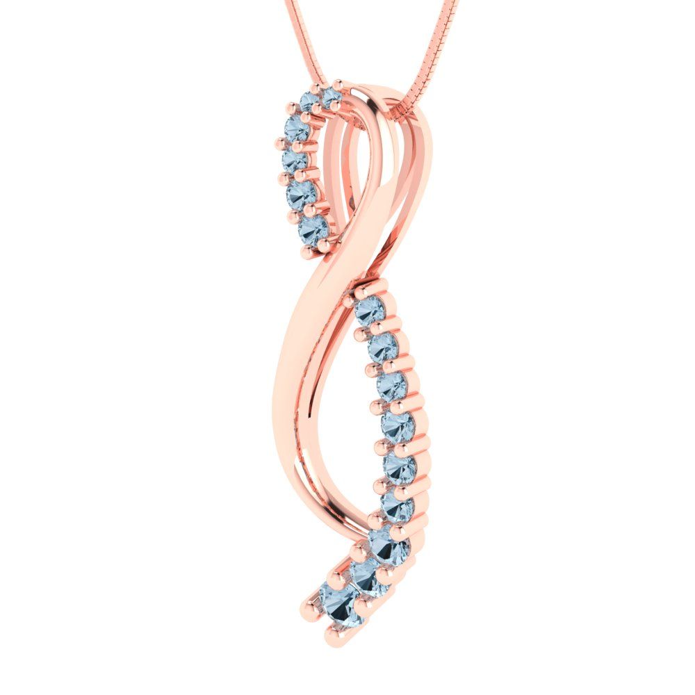 0.465cttw Round Cut Aquamarine Gold-Plated 925 Silver Pendant and 18" Box-Chain Necklace
