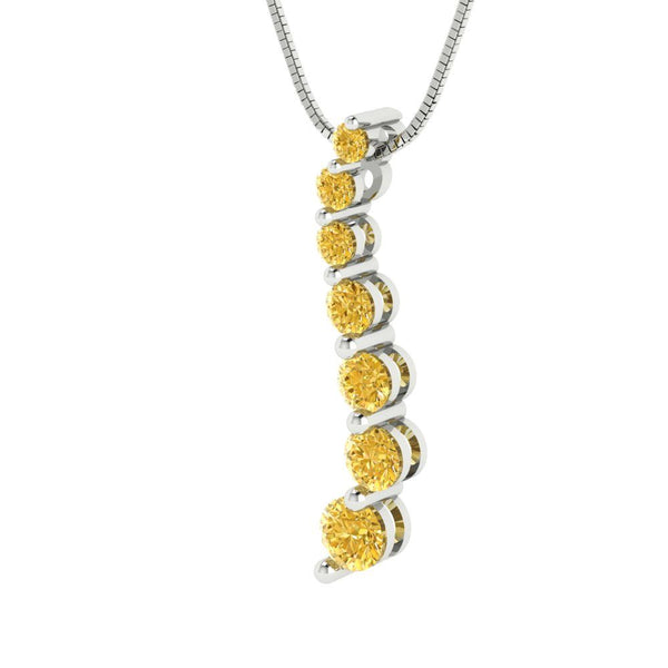 0.48 ct Brilliant Round Cut Yellow Simulated Diamond Stone White Gold Pendant with 18" Chain