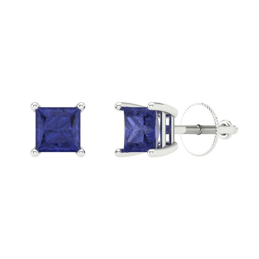 1 ctw Tanzanite Studs Earrings | 4.5mm Princess Cut White Gold Screw back | December Birthstone