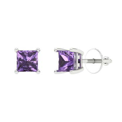 1 ctw Alexandrite Studs Earrings | 4.5mm Princess Cut White Gold Screw back | June Birthstone
