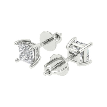 1 ctw Zirconia Diamond Studs Earrings | 4.5mm Princess Cut White Gold Screw back | April Birthstone