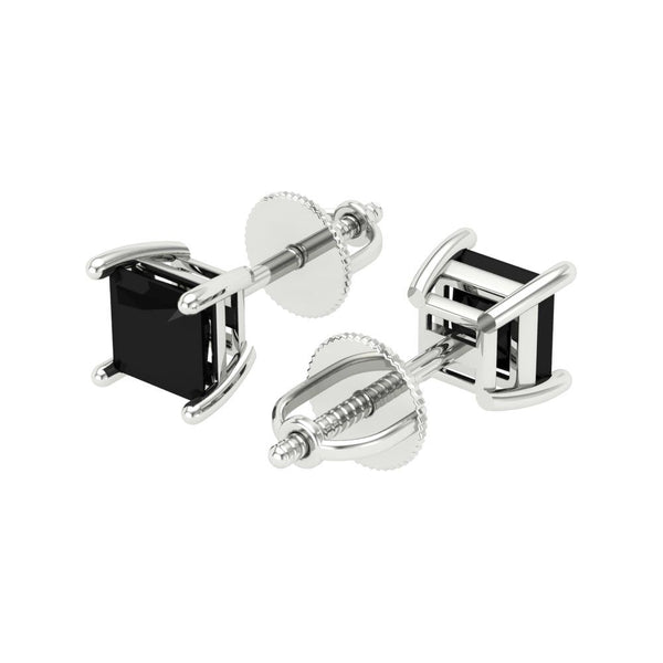 1 ct Brilliant Princess Cut Solitaire Studs Natural Onyx Stone White Gold Earrings Screw back