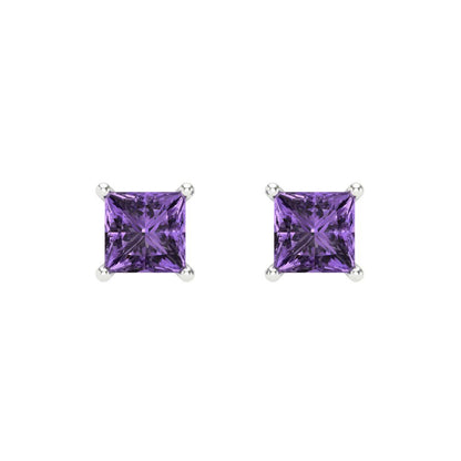1 ctw Alexandrite Studs Earrings | 4.5mm Princess Cut White Gold Screw back | June Birthstone