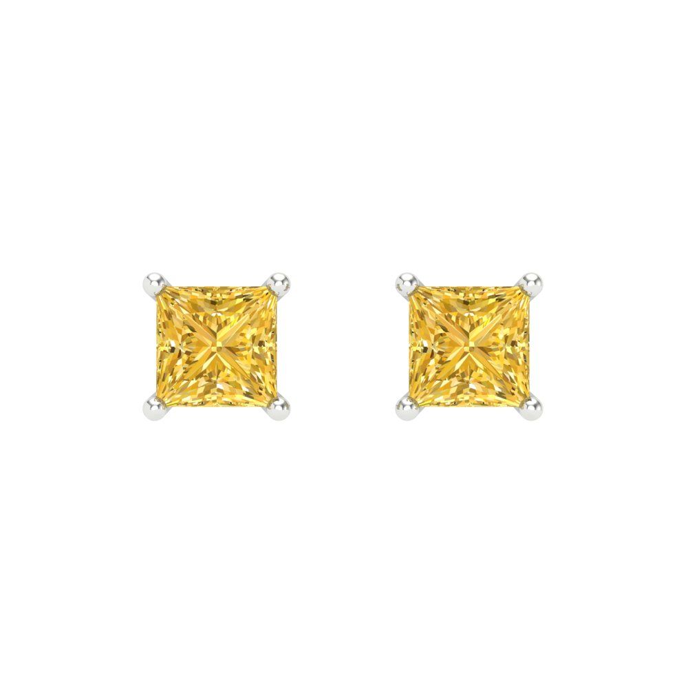 1 ctw Citrine Studs Earrings | 4.5mm Princess Cut White Gold Screw back | November Birthstone