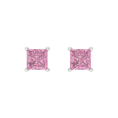 1 ctw Pink Zirconia Studs Earrings | 4.5mm Princess Cut White Gold Screw back | April Birthstone