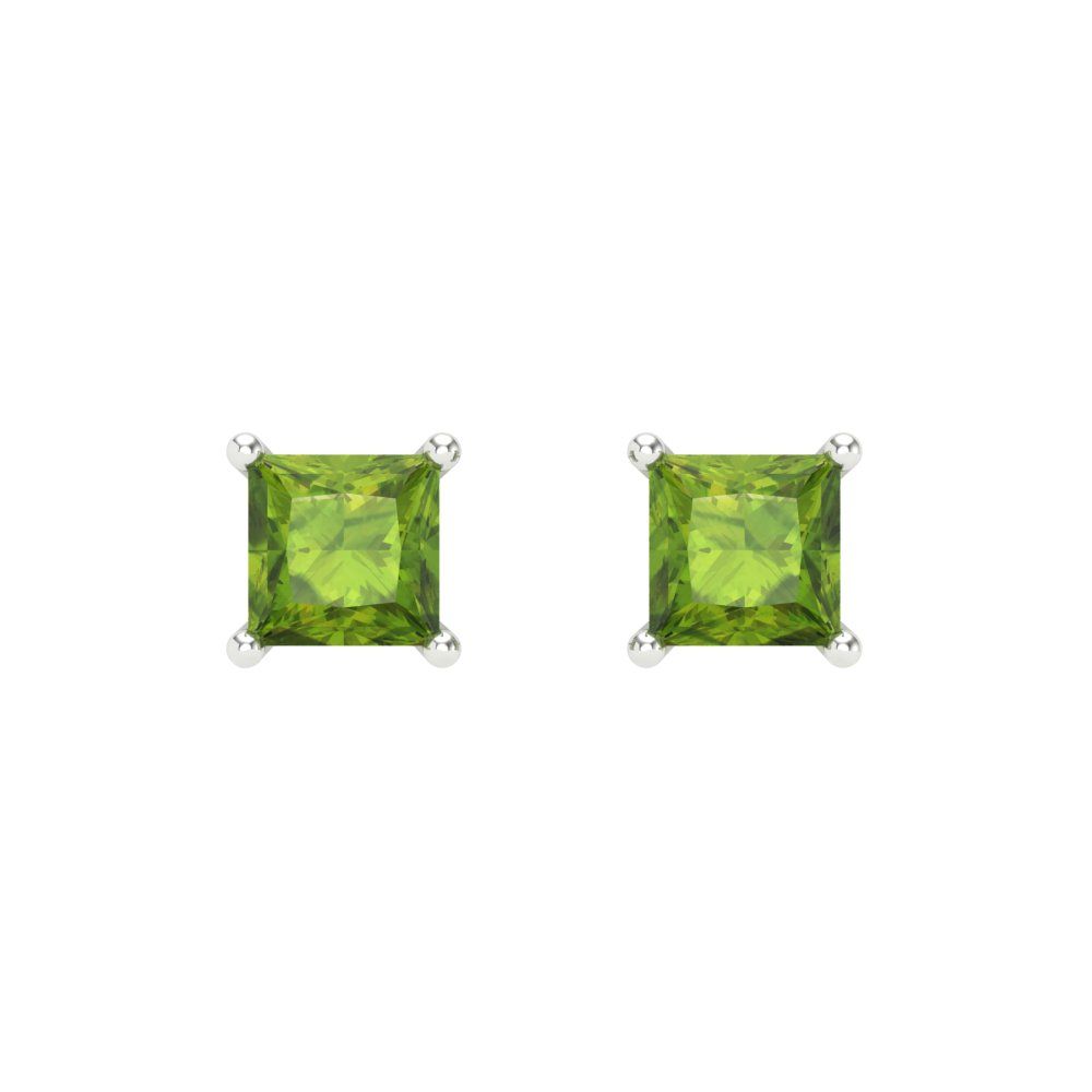 1 ctw Peridot Studs Earrings | 4.5mm Princess Cut White Gold Screw back | August Birthstone