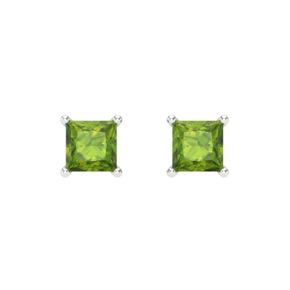 1 ctw Peridot Studs Earrings | 4.5mm Princess Cut White Gold Screw back | August Birthstone