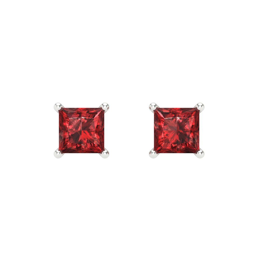 1 ctw Garnet Studs Earrings | 4.5mm Princess Cut White Gold Screw back | January Birthstone