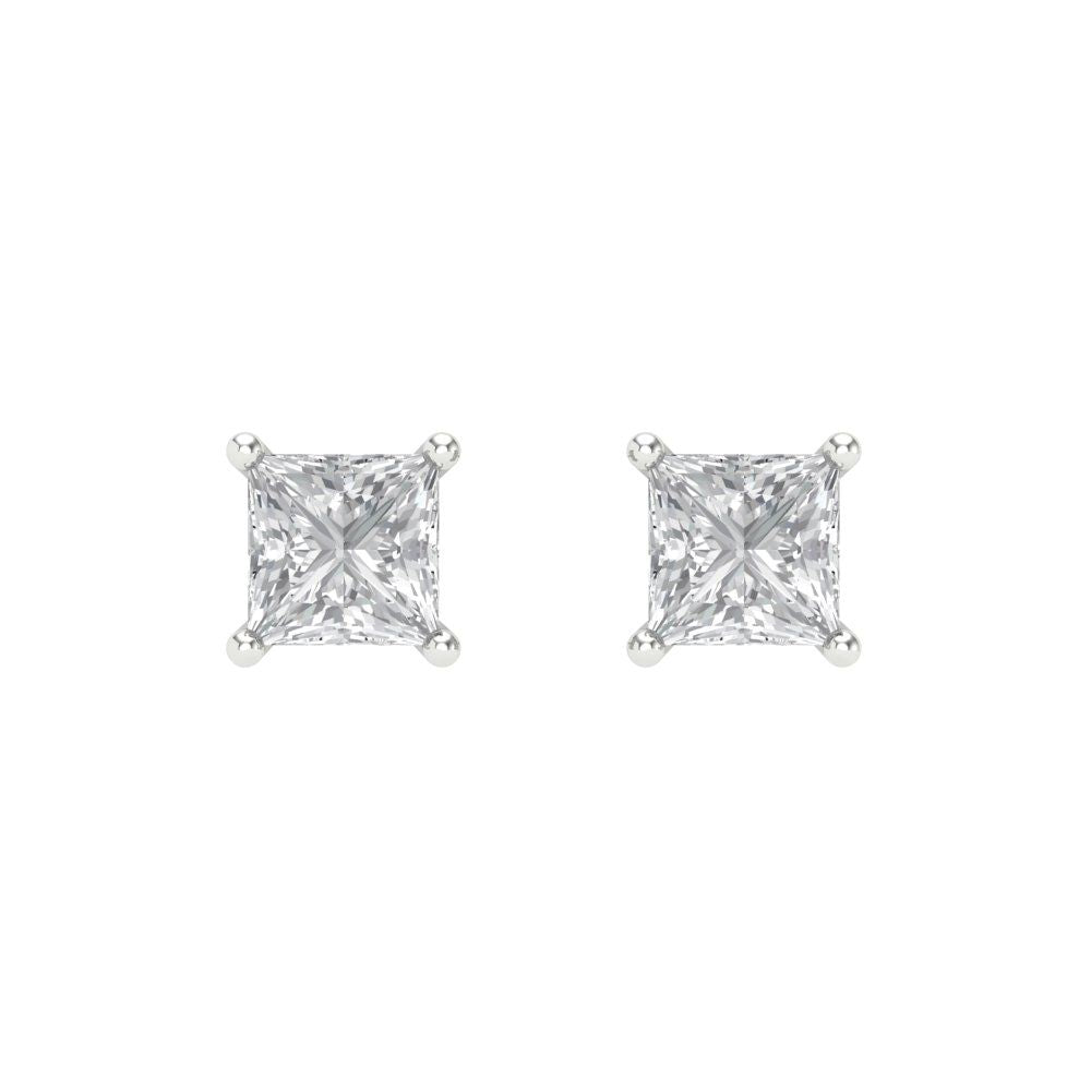 1 ctw Moissanite Studs Earrings | 4.5mm Princess Cut White Gold Screw back | April Birthstone