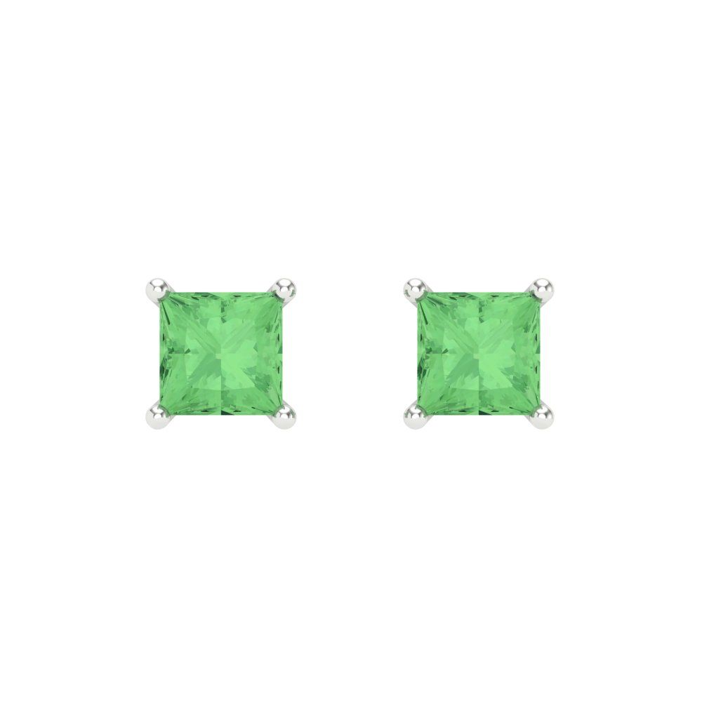 1 ctw Green Zirconia Studs Earrings | 4.5mm Princess Cut White Gold Screw back | April Birthstone