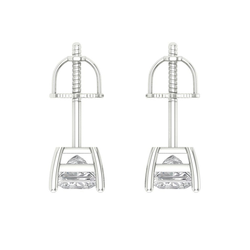 1 ct Brilliant Princess Cut Solitaire Studs Natural Diamond Stone Clarity SI1-2 Color G-H White Gold Earrings Screw back