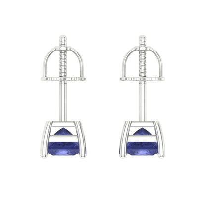 1 ctw Tanzanite Studs Earrings | 4.5mm Princess Cut White Gold Screw back | December Birthstone