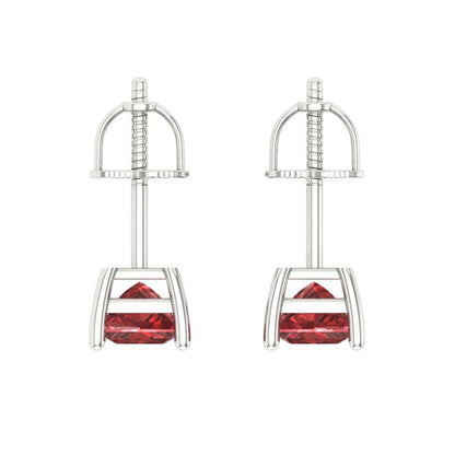 1 ctw Garnet Studs Earrings | 4.5mm Princess Cut White Gold Screw back | January Birthstone