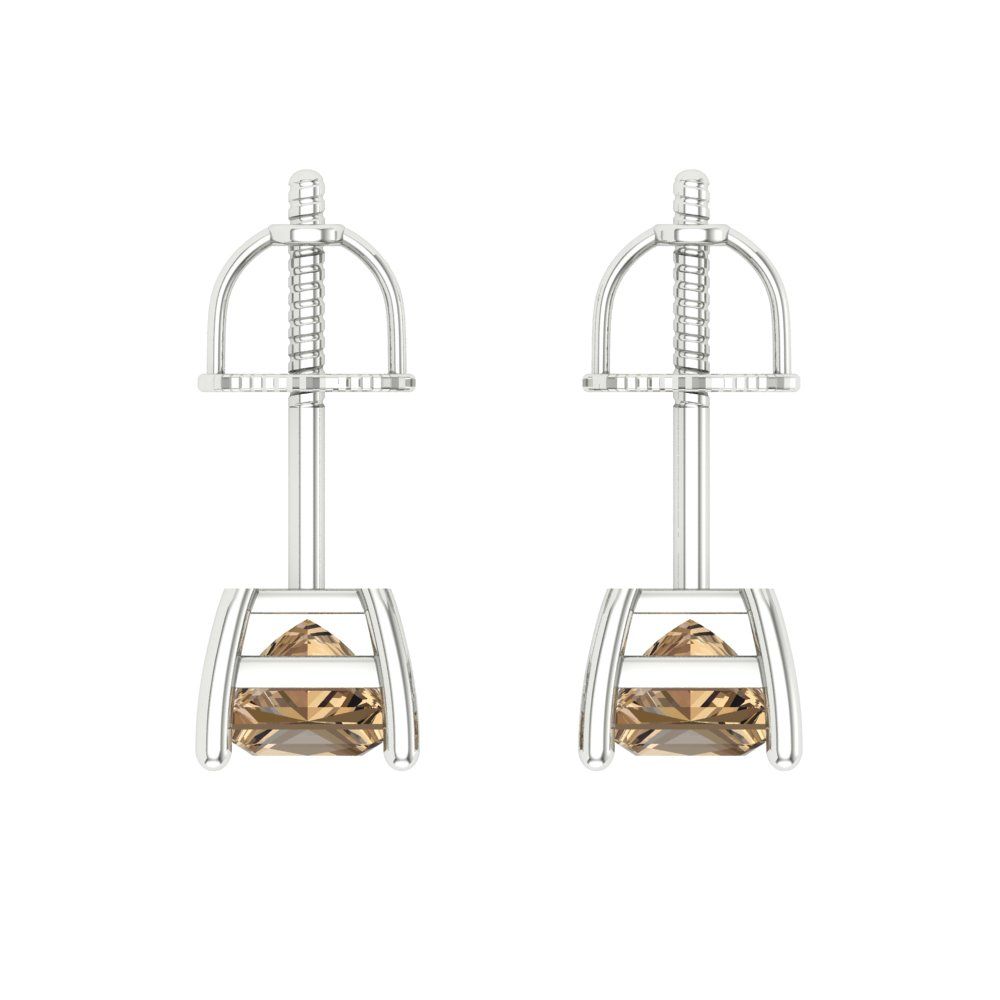 1 ctw Champagne Studs Earrings | 4.5mm Princess Cut White Gold Screw back | April Birthstone