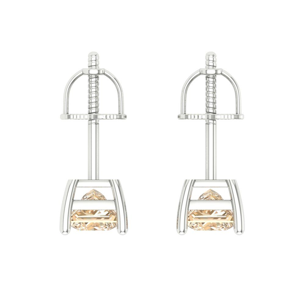 1 ctw Morganite Studs Earrings | 4.5mm Princess Cut White Gold Screw back | February Birthstone