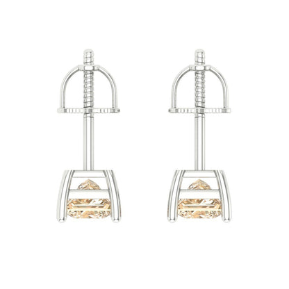 1 ctw Morganite Studs Earrings | 4.5mm Princess Cut White Gold Screw back | February Birthstone