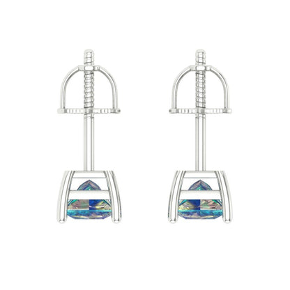 1 ctw Blue Moissanite Studs Earrings | 4.5mm Princess Cut White Gold Screw back | April Birthstone