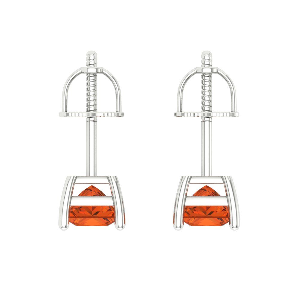 1 ctw Red Zirconia Studs Earrings | 4.5mm Princess Cut White Gold Screw back | April Birthstone