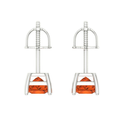 1 ctw Red Zirconia Studs Earrings | 4.5mm Princess Cut White Gold Screw back | April Birthstone