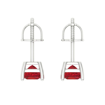 1 ctw Pink Tourmaline Studs Earrings | 4.5mm Princess Cut White Gold Screw back | April Birthstone